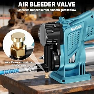 Bluebow Electric Grease Gun Kit, 12,000 PSI Max Pressure, 5.3 oz/min Flow Rate, Cordless Grease Gun Battery, 2X 4000 mAh Batteries, 39.4" Flexible Hose, Cyan