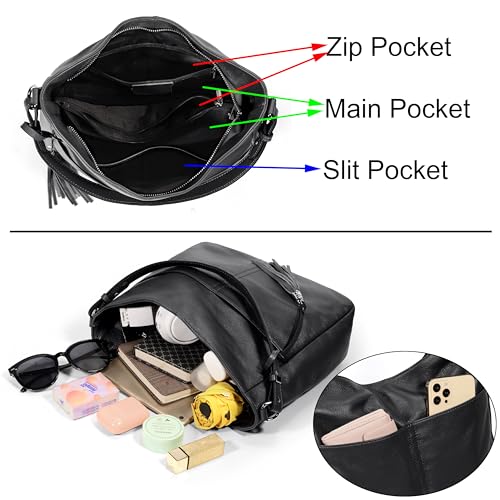 Image of YALUXE Women's Real Leather Shoulder Bag Hobo Handbag Purse Crossbody Bag