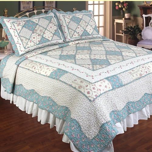 Elegant Decor Ashley Blue Cotton Foral Patchwork Quilt Collection (Super King Quilt 118