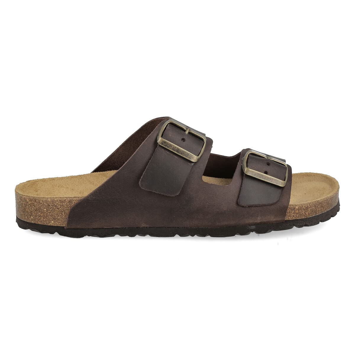 Sandales en Cuir pour Homme Femme Unisex. Deux Boucles. Bout Ouvert. Tongs Confortables. Bio Semelle Anatomique. Marron, Noir, Cuir.