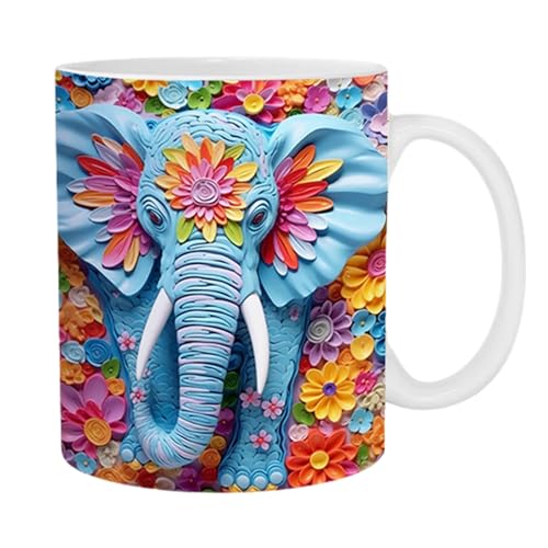 Tasse à Café éléphant Tasse éléphant Colorée, Grande Tasse à Thé et à Café de Grande Capacité, Tasse Mug Elephante Vaisselle Animaux Ceramique...