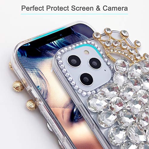 Guppy For Iphone 12 Pro Max Women Diamond Case Luxury 3D Handmade Bling Rhinestone Glitter Shiny Crystal Jewelled Gems Fox Crown Soft Protective Anti-Fall Case For Iphone 12 Pro Max 6.7" #TOP4