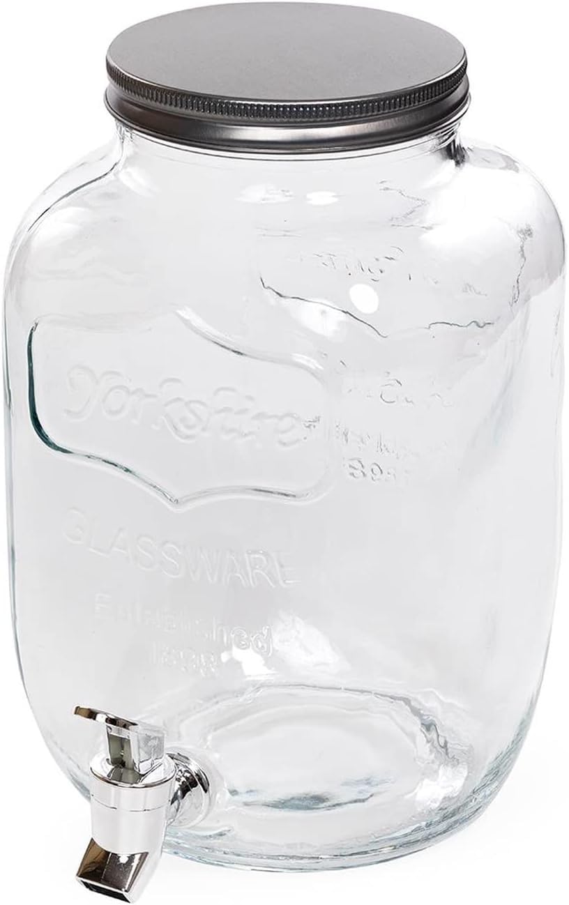 Avilia Dispenser in Vetro per Bevande 4L con Rubinetto Cromato, Lavabile in Lavastoviglie, Ideale per Campeggio o Aperitivi fuori porta