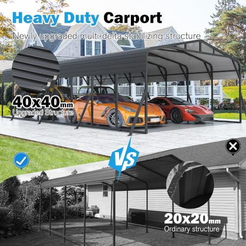 Image of AirWire Carport Canopy 20'X40' Heavy Duty Car Port Galvanized Steel Roof, Reinforced Stable Triangle Frame for Snowy Windy Metal Carports Enhanced Base Car Tent for Car,RV,Pickup,Boat,Truck,Tractor