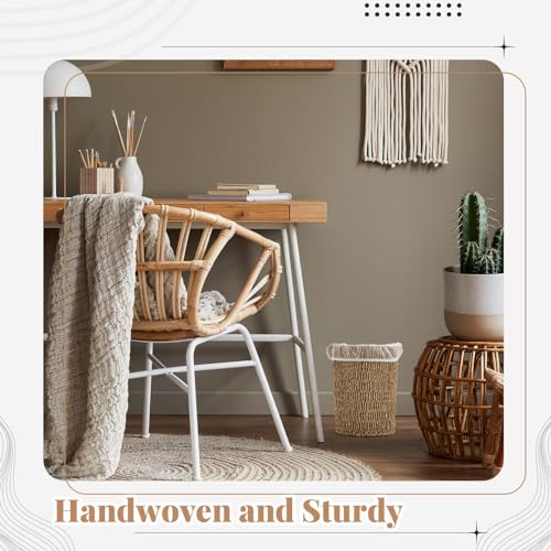 Havawish 2 Pcs Seagrass Wicker Waste Basket Handwoven Woven Trash Can 1.8 Gallons Boho Wicker Wastebasket Round Natural Wastebasket Garbage Bin for Bedroom Offices Home Decoration, Natural Color by Havawish - Image 5