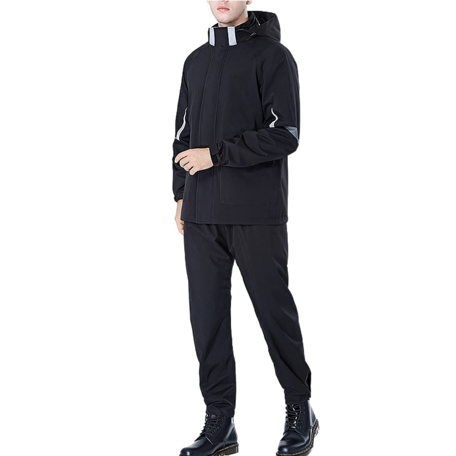 Hombres Transpirables Pesca Traje de Lluvia Juego de Pantalones y Pantalones, Abrigo a Prueba de Viento Abrigo de Lluvia a Prueba de Agua Divide la Ropa de Lluvia para el Tiempo Mojado - Negro