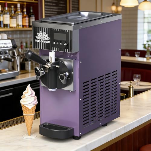 QJJML Máquina Comercial De Helado Suave con Autolimpieza De Un Solo Toque Y Preenfriamiento; Máquina De Helado De Un Solo Sabor para Restaurantes, Cafeterías Y Food Trucks Purple-3.5L