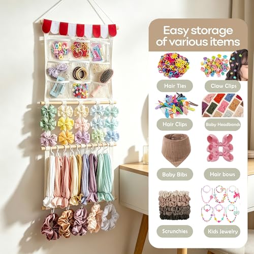 Image of kangaroo Headband Holder Hair Bows Organizer for Baby Girls Large Capacity Bow Holder Hair Accessories Wall Hanging Organizer for Toddler Baby Girl Nursery Room Decor（Multi-pocket style）