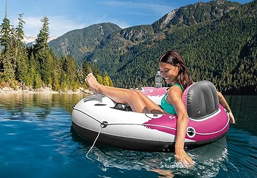 Image of INTEX 58824EP River Run 1 Inflatable Floating Lounge: Comfortable Backrest - Built-in Cup Holders - Durable Grab Handles - All Around Grab Rope - 220lb Weight Capacity - Pink