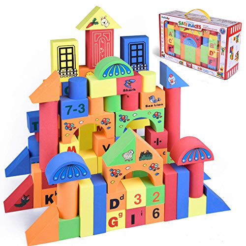 FUN LITTLE TOYS 108 PCs Foam Building Blocks for Kids, EVA Foam Blocks