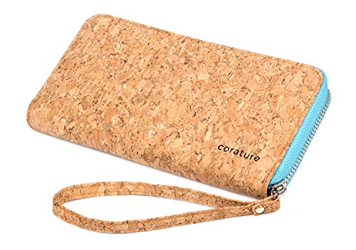 corature Womens Clutch Wallet Evening bag. Sustainable Cork Fabric Vegan Leather Handbag (Baby Blue)