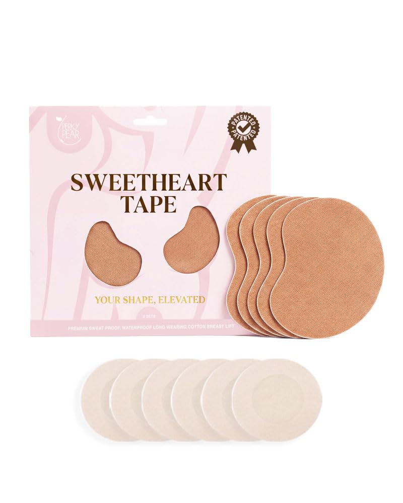 Perky Pear Women's Beige Sweetheart Strapless Boob Tape [A-F Cups] - 2 Pairs Of Boob Tape & 3 Pairs Nipple Protector Covers - Colour Options (, D-Dd)