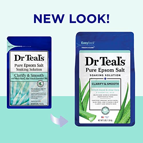 Dr Teal's Pure Epsom Salt Soak, Clarify & Smooth With Witch Hazel & Aloe Vera, 3 Pound (Pack Of 4) (Packaging May Vary) #TOP1