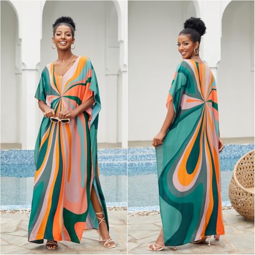Kaftan Dresses for Women Plus Size Bathing Suit Cover up Batwing Sleeve Caftan Maxi Beach Dress3