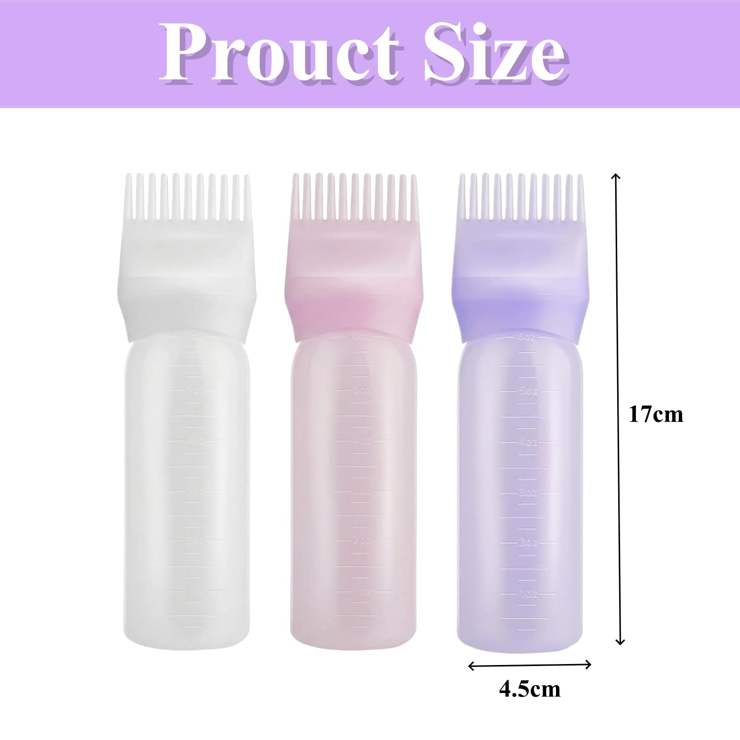 Alfven Bottiglia per Tintura Capelli, 3 pezzi applicatore per capelli 160 ml Distributore Olio Capelli Con Spazzola per tintura capelli, per tintura capelli (bianco, viola, rosa)