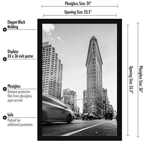 Americanflat 24x36 Poster Frame with Polished Plexiglass - Black Picture Frame - Wide Photo Frames Made of Engineered Wood for Vertical or Horizontal Wall Display - Epic Collection - Black