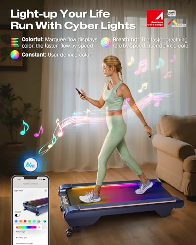 Image of UREVO CyberPad Smart Walking Pad with 14% Incline, Under Desk Treadmill for Home Use, Extended Walking Surface, LED Remote, Speed-Responsive Lighting, Quiet Brushless Motorized, UREVO APP