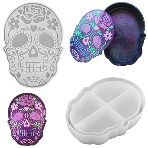 VERWIN Skull Shaped Storage Box Resin Molds Silicone Jewelry Box Molds with lid Epoxy Molds for Halloween Home Decoration DIY Resin Casting Molds for Art Cover