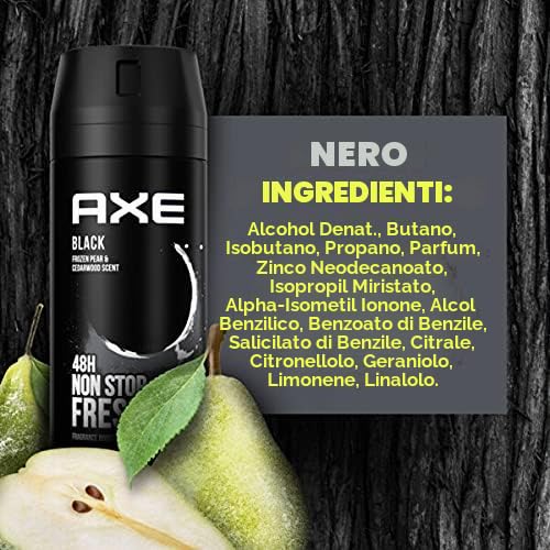 AXE Body spray Black in set da 12 pezzi, deodorante senza alluminio, 12 x 150 ml, deodorante spray per il corpo, per uomini, uomini e uomini (12 prodotti)