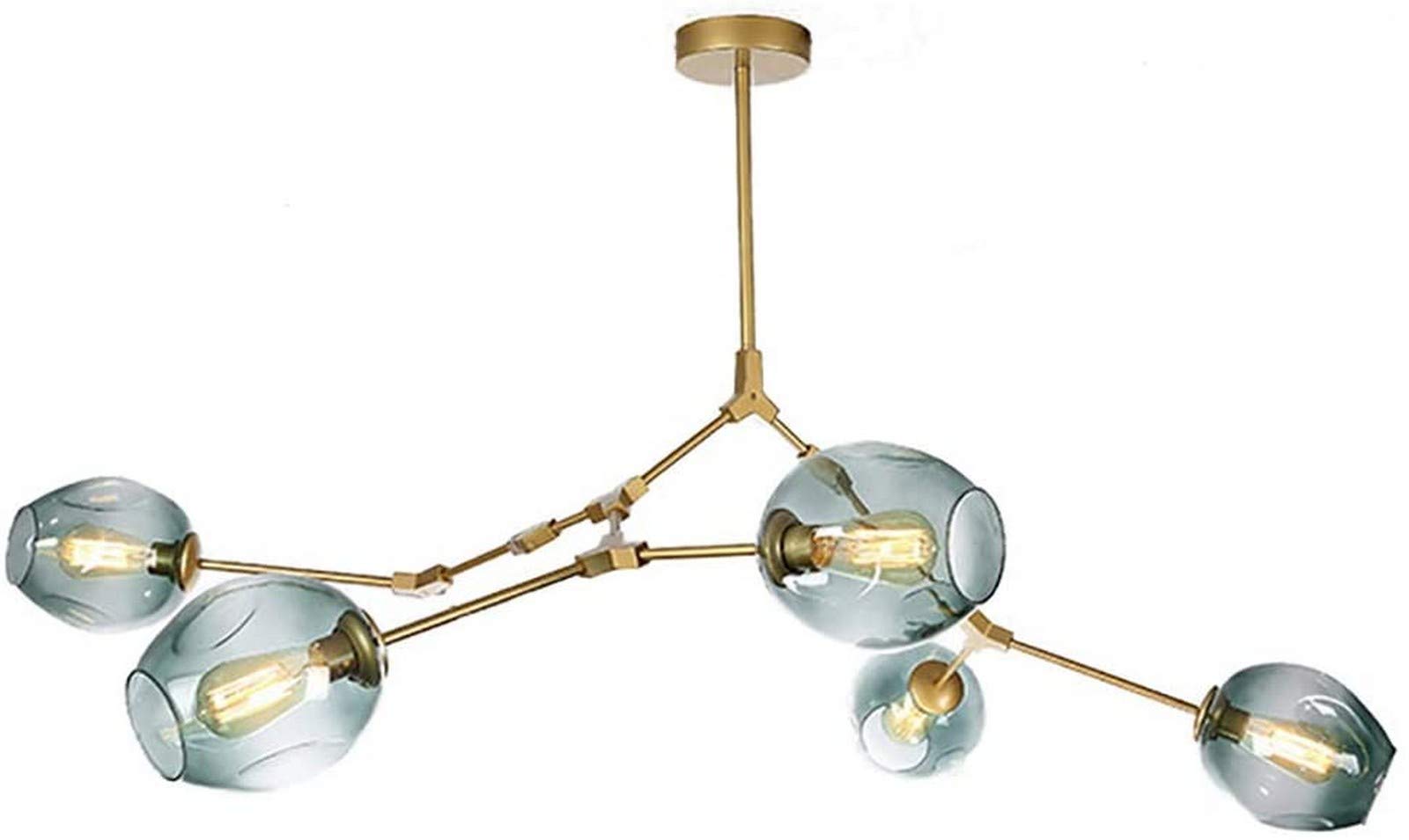 KXEcoLife Chandelier Ceiling Light Modern E27 Mid Century Handblown Glass Lamp For Dining Room Kitchen Branches During Lighting-Gradient blue 5 head Home Decor