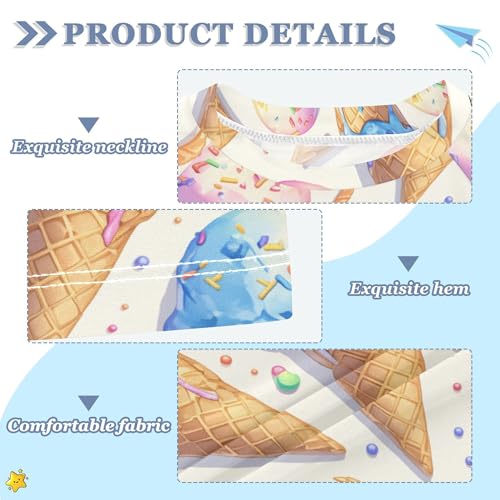 Cute Ice Cream Pattern Kids Bathing Suits Girls Short Sleeves Activees Swimwear Beach Tops 3T3