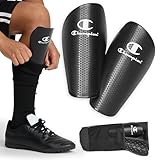 Champion Defender Elite Youth Soccer Shin Guards (L/XL, Black), Slip-in Curved Plastic Plate and EVA Foam Interior for a Contoured Fit, for Boys/Girls Soccer Game