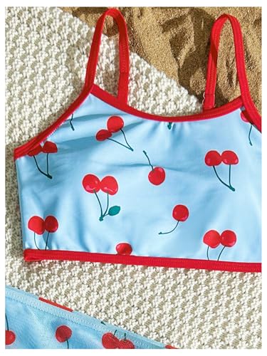 SHENHE Girl's 3 Piece Swimsuits with Skirt Cover Up Spaghetti Strap Cute Cherry Bathing Suits3