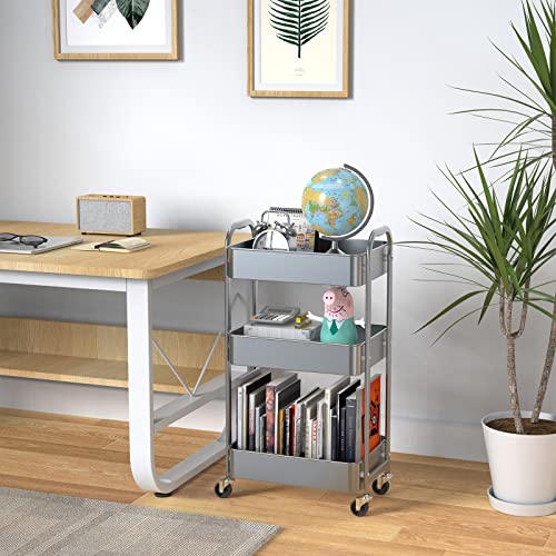 Image of MAX Houser 3-Tier Rolling Utility Cart with Caster Wheels,Easy Assembly, for Kitchen, Bathroom (Silvery-Grey) (Pack of 3)