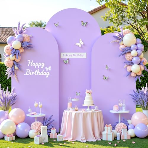 Purple Arch Cover 3 Set - 6.6FT, 7.2FT, 8FT Lavender Arch Backdrop Cover Spandex Wedding Arch Stand Covers for Baby Shower Girls Birthday Party Wedding Bridal Shower Photo Background Decorations