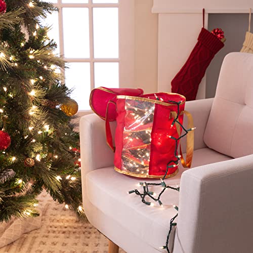 Simplify-Holiday-Light-Organizer-Holds-300-Lights-Christmas-Storage-Tree-String-Lights-Dividers-and-Reels-Collapsible-Zippered-Bag-Red