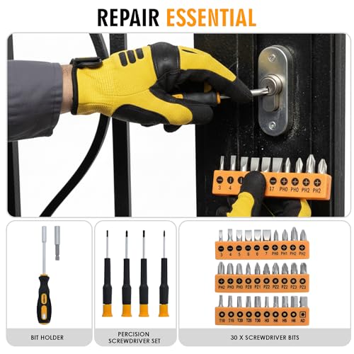 Image of 100 Pcs Tool Kit - DIY Hand Tool Set for Home Repairs & Maintenance - Tool Box with Tools Included Plier, Hammer, Adjustable Wrench, and Hex Key Set (2.96, Kilograms) (Yellow, 100)