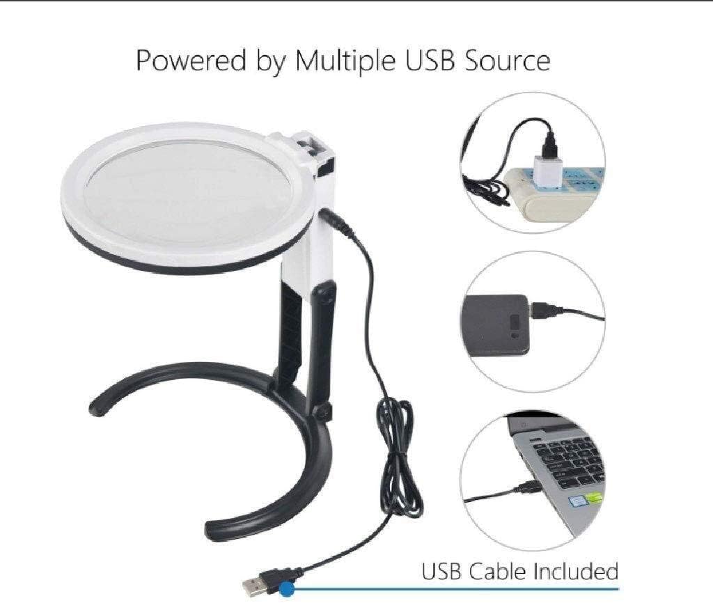 Magnifying Glasses Screen Magnifier Desktop USB LED Light Magnifier HD Convertible Folding Design Jewelry Appraisal Maintenance Man Reading Optical Glass Lens Magnifier with LED Light Double The Comfo