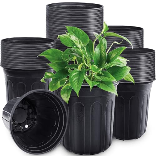 60 Pcs 1 Gallon Plant Nursery Pots Plastic Seed Starter Pot with Drainage Holes Plastic Plant Pots for Planting Cuttings Transplanting Home Garden(Black)