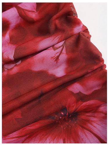 Milumia Women's Floral Mesh Ruched Halter Mini Dress Y2k Ring Linked Ruffle Layered Short Dresses4