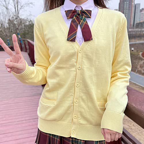 Image of Blostirno Women's Cardigan School Uniform Sweater Cardigans V-Neck Long Sleeve Button Down Knit with Pockets
