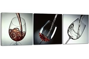 Wieco Art Wine and Cups 3 Panels Canvas Wall Art