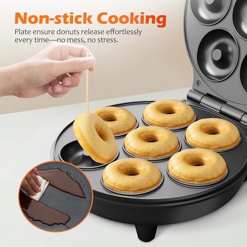 image for KEINVE Mini Donut Waffle Cake Maker, 7 Slots Home Baking Machine, Grea