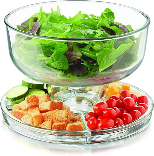 Image of Acrylic Cake Stand with Transparent Dome 6 in 1 Multi-Functional Serving Platter and Cake Plate for Cake Holder, Salad Bowl, Platter, Punch Bowl, Desert Platter, Nachos & Salsa Plate