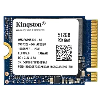 Kingston SSD NVMe M.2 2230 PCIe Gen 4.0x4 NVMe TLC NAND de 512 GB (velocidades de até 4700 MB/s) OM3PGP4512Q-A0 compatível com mini PCs Steam Deck Surface Ally