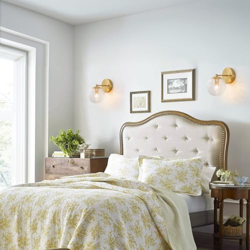 Image of Gold Wall Sconces Set of 2 Vintage Bathroom Wall Lamp 2 Pack Glass Globe Wall Light Vanity Hardwired Wall Mounted Lighting for Bedroom Living Room Hallway Stairs Kitchen (5.12in, E12)