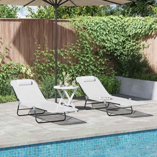 QUAHEAS Juego de 2 tumbonas plegables de textileno, color crema, 182 x 55 x 85,5 cm, ajustable, para jardín, terraza, piscina, playa, relajación al aire libre