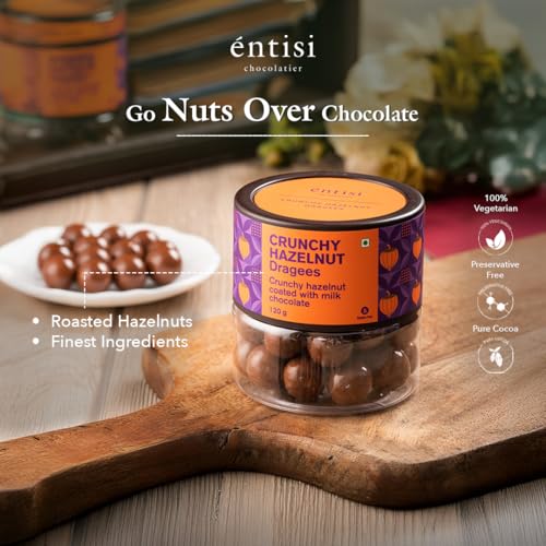 Image of Entisi Nutties Chocolates - Hazelnut Chocolate Coated Crunchy Dragees Jar - Gourmet Chocolate Nuts - Gift Jar - Smooth & Crunchy Milk Chocolate Treat - 120g