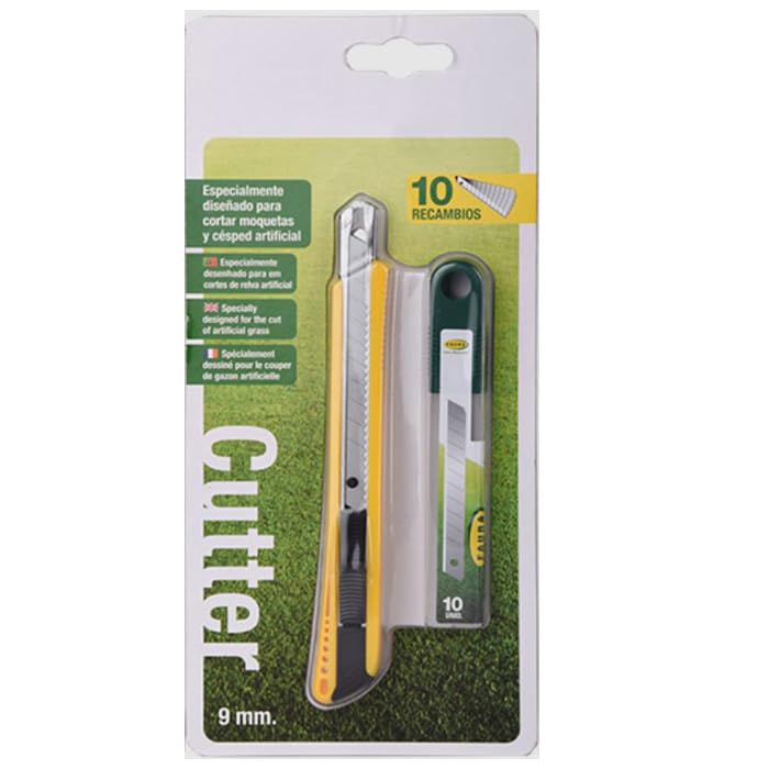 Suinga Cuter Especial para Cortar Césped Artificial | Cutter 9mm de acero inoxidable | Incluye 10 Hojas de recambios