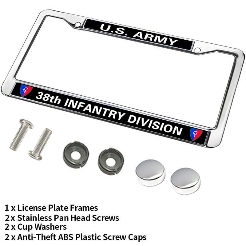 Image of US Army 38th Infantry Division License Plate Frame, Metal Auto Tag Holder | Celebrate military history with this durable metal 38th Infantry Division license plate frame, weather-resistant.
