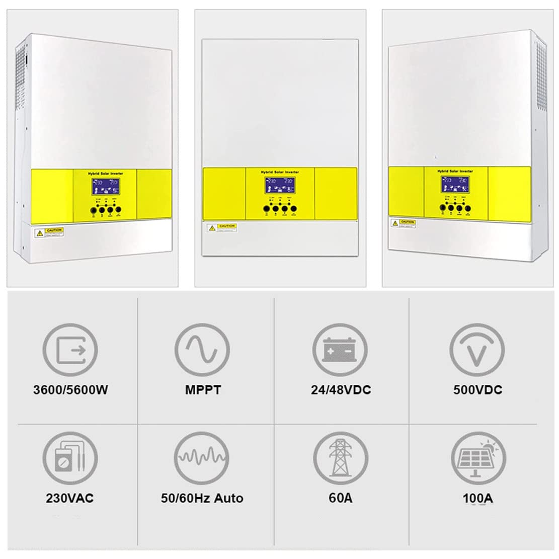Inwerter hybrydowy 3600 W, inwerter off-grid 24 V DC do 220 V/230 V, inwerter czystej fali sinusoidalnej maks. Prąd ładowania 100 A, z kontrolerem ładowania słonecznego