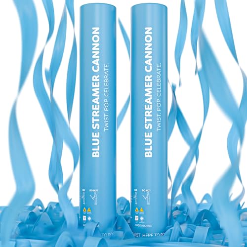 2 Pack Streamer Cannon Confetti Poppers | Biodegradable Blue Confetti | TUR Party Supplies | Launches Up to 25ft | Giant (12 in) | Party Poppers for Graduation Birthdays Weddings and Memorial Day