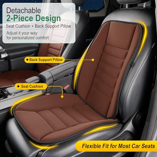Image of kingphenix 5-Piece Car Seat Cushion Set with Back Support | Full Back Support Pillow and Seat Cushion for Long Driving, Road Trips, Truck, Van, SUV, Brown