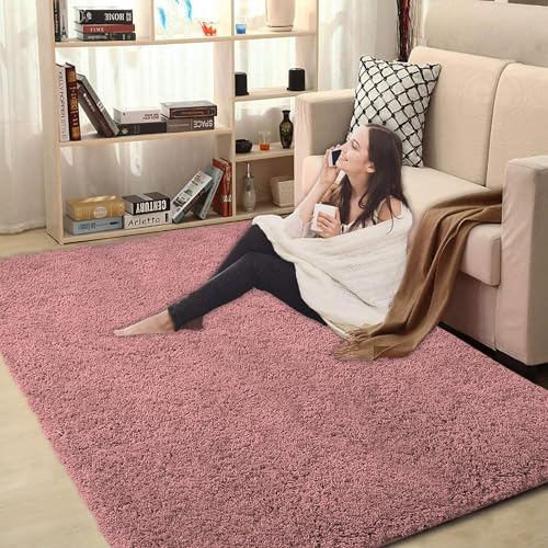 Image of LUXE HOME INTERNATIONAL Microfibre Carpet Super Soft Anti Slip Vegas Rectangular Rugs for Bedroom,Livingroom(Fuscia,3X5 Feet),Pink