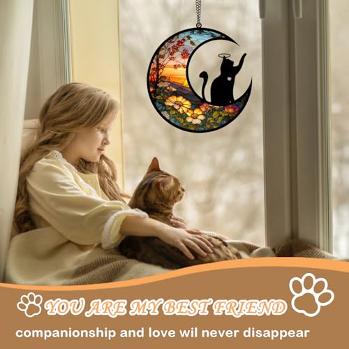 BamLue Cat Memorial Suncatcher for Windows Memorial Ornament, Pet Sympathy Gift to Memorialize The Loss, Cat Sun Catchers with Personalized Decorations in Loving Memory for Loss