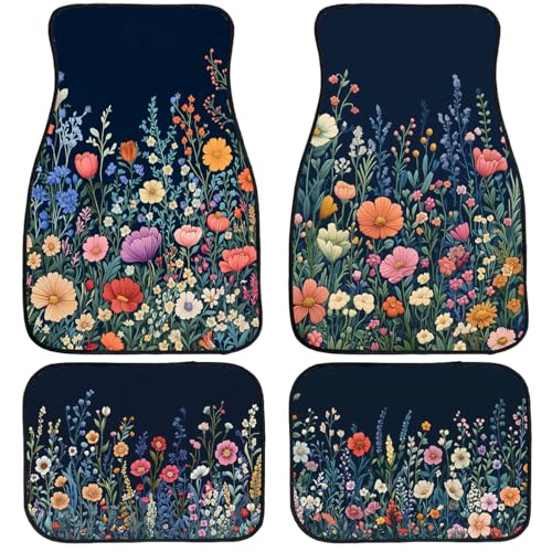 Wildflower Car Floor Mats Set of 4 Colorful Bloom Floral Field Automotive Foot Mats Rugs Carpet for Car Non-Slip Auto Car Accessories Universal Fit Car Accessories for Truck